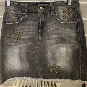 Tinseltown Black Jean Star Embellished Mini Skirt